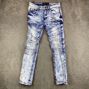 ENCRYPTED Girls Jeans Size 14 Blue Acid Wash Distressed Moto Biker‎ Denim